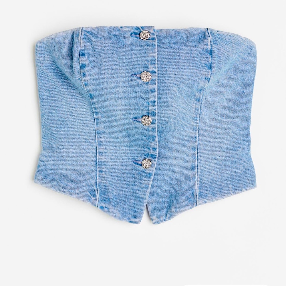 Denim rhinestone button corset